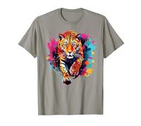 Splash Art Wildlife Big Cat Lover Colorful Jaguar T-Shirt, Men, Slate Grey, X-Large