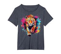 Splash Art Wildlife Big Cat Lover Colorful Jaguar T-Shirt, Women's Plus, Heather Blue, 2X