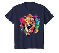 Splash Art Wildlife Big Cat Lover Colorful Jaguar T-Shirt, Youth, Navy Blue, X-Small