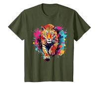 Splash Art Wildlife Big Cat Lover Colorful Jaguar T-Shirt, Youth, Olive Green, 4T