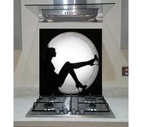 Splash back, Panel Kitchen, Stylish Silhouette Woman in Circle, Toughened Glass, in the size 60x60cm, Any Size, vaartglass (wide 80 x height 80/cm)
