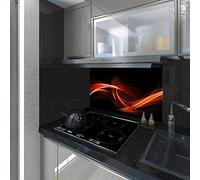 Splash back, Panel Kitchen, Toughened Glass, Abstract Waves on the Black Background, Any Size, Va Art Glass (wide 90 x height 65 /cm)