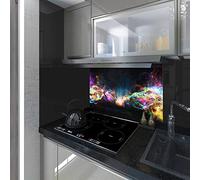 Splash back, Panel Kitchen, Toughened Glass, Abstract Waves on the Dark Background, Any Size, Va Art Glass (wide 80 x height 60 /cm)