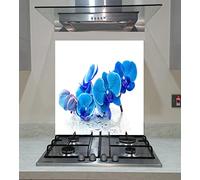 Splash back, Panel Kitchen, Toughened Glass, Blue Orchid on the White Background, Any Size, VA Art Glass (wide 90 x height 70 /cm)