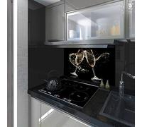 Splash back, Panel Kitchen, Toughened Glass, Champagne on the Black Background, Any Size, Va Art Glass (wide 60 x height 60 /cm)