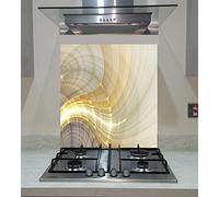 Splash back, Panel Kitchen, Toughened Glass, Curved Fractal Lines Digital Artwork, Any Size, Va Art Glass (wide 90 x height 65 /cm)