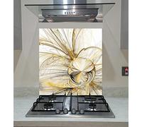 Splash back, Panel Kitchen, Toughened Glass, Gray and Yellow Abstract Waves on the White Background, ANY SIZE, Va Art Glass (wide 60 x height 65 /cm)