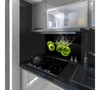 Splash back, Panel Kitchen, Toughened Glass, Green Apples on the Black Background, Any Size, VA Art Glass (wide 90 x height 75 /cm)