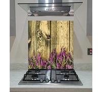 Splash back, Panel Kitchen, Toughened Glass, Lavender on the Wooden Background, Any Size, Va Art Glass (wide 60 x height 60 /cm)