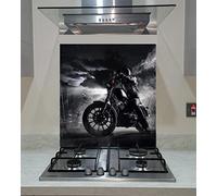Splash back, Panel Kitchen, Toughened Glass, Motorcycle chopper with man rider on the Black Background, Any Size, Va Art Glass (wide 70 x height 70 /cm)
