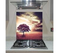Splash back, Panel Kitchen, Toughened Glass, Purple Field with Tree under Sky, Any Size, Va Art Glass (wide 60 x height 65 /cm)