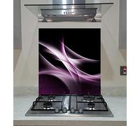 Splash back, Panel Kitchen, Toughened Glass, Purple Waves on the Black Background, Any size, Va Art Glass (wide 60 x height 65 /cm)