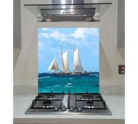 Splash back, Panel Kitchen, Toughened Glass, Sail Boat on the Blue Choppy Ocean, Any size, Va Art Glass (wide 60 x height 70 /cm)