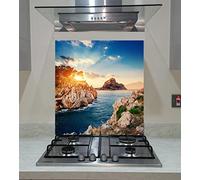 Splash back, Panel Kitchen, Toughened Glass, Sea Waves and Stones, Any Size, Va Art Glass (wide 60 x height 80 /cm)