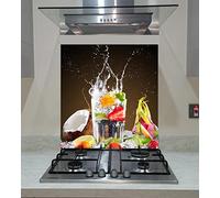 Splash back Tempered Glass Panel Kitchen Drink with Fruit on the Brown Background, Any Size, VA Art Glass (wide 90 x height 70 /cm)