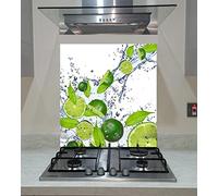 Splash back Tempered Glass Panel Kitchen Limes in the Splash Water on the White Background, Any Size, Va Art Glass (wide 80 x height 70 /cm)