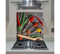 Splash back, Tempered Glass Panel Kitchen, Spices on the Gray Background, Any Size, Va Art Glass (wide 70 x height 70 /cm)
