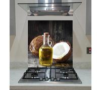 Splash back with a coconut oil on the wooden background, Panel Kitchen, Toughened Glass, ANY SIZE, vaartglass (wide 70 x height 70/cm)