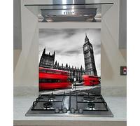Splash back with London, Big Ben, Black and Red, Toughened Glass, ANY SIZE, vaartglass (wide 90 x height 65/cm)