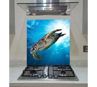 Splash back with Sea Turtle on the Blue Background, Toughened Glass, Any Size, vaartglass (wide 70 x height 70/cm)