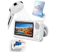 Splash Case for Shower Phone Holder Waterproof with Speaker Water Proof Wireless Bluetooth Holders of Bathroom Wall Secure Cell Proof Built-In Smart Mobile Holde Stand 360 Rotating 2-in-1 suction