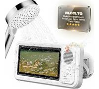 Splash Case for Shower Phone Holder Waterproof with Speaker Water Proof Wireless Bluetooth Holders of Bathroom Wall Secure Cell Proof Built-In Smart Mobile Holde Stand 360 Rotating 2-in-1 suction