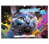 Splash - Cats in a color frenzy UK-Version (Wall Calendar 2026 DIN A3 Landscape), CALVENDO 12 Month Wall Calendar