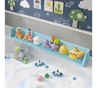Splash Guard for Bathtub 2.6 Feet Extra Wide Splash Barrier, Bathtub Splash Guard with 11 Suction Cups, Flexible Silicone Bathtub Splash Guard, Comes with a Toy Storage Bag (Blue)