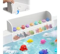 Splash Guard for Bathtub Kids,Toy Tray Caddy Holder Storage,Bath Toy Storage Bag,Guard for Bathtub with Mesh Bathtub Toys Storage,Super Adsorption - Extended Design for Splash Protection,Silicone,Gray
