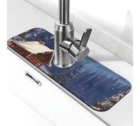 Splash Guard Mat For Kitchen Sink , Super Absorbent Fast Drying Faucet Mat Cabin In The Woods Draining Mats Sink Gadgets Behind Faucet Sinkmat For Kitchen Bathroom 15"X5.5"