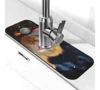 Splash Guard Mat For Kitchen Sink , Super Absorbent Fast Drying Faucet Mat Cute Cat Sing Christmas Carols Draining Mats Sink Gadgets Behind Faucet Sinkmat For Kitchen Bathroom 15"X5.5"