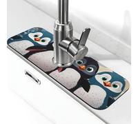 Splash Guard Mat For Kitchen Sink , Super Absorbent Fast Drying Faucet Mat Five Cute Penguins Draining Mats Sink Gadgets Behind Faucet Sinkmat For Kitchen Bathroom 15"X5.5"