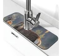 Splash Guard Mat For Kitchen Sink , Super Absorbent Fast Drying Faucet Mat Nature Wild Animal Deers Draining Mats Sink Gadgets Behind Faucet Sinkmat For Kitchen Bathroom 15"X5.5"