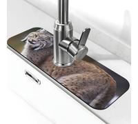 Splash Guard Mat For Kitchen Sink , Super Absorbent Fast Drying Faucet Mat Wild Bobcat Draining Mats Sink Gadgets Behind Faucet Sinkmat For Kitchen Bathroom 15"X5.5"