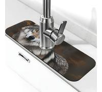 Splash Guard Mat For Kitchen Sink , Super Absorbent Fast Drying Faucet Mat Wild Wild Gray Wolf Draining Mats Sink Gadgets Behind Faucet Sinkmat For Kitchen Bathroom 15"X5.5"