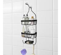 Splash Home Head Rustproof Stainless Steel Hanging Caddy, Bathroom Organizer Shower Storage with Shampoo, Conditioner, Soaps Holder 24 x 15 x 12 Inches, Aluminum, Black