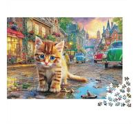 Splash Kitten Collectors City Tabby Decor Puzzle 1000 Pieces Cardboard Mind Relaxation Office Break Kids Beginners Cognitive Development 38x26cm/1000pcs