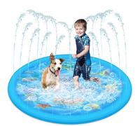 Splash Pad for Kids, Round Sprinkler and Splash Water Play Mat, Dog Paddling Pool, Foldable Summer Garden Outdoor Sprinkler Play Mat Fun Backyard Fountain for Kids Pet Pool Water Toy (Blue 100cm)