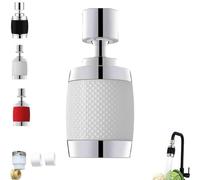 Splash Proof Booster Swivel Kitchen Filter Tap, 360-Degree Swivel Splash-Proof Faucet Aerator, 3-Mode Adjustable Water Flow, Universal Adapter for Kitchen (White)