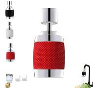Splash Proof Booster Swivel Kitchen Filter Tap, 360-Degree Swivel Splash-Proof Faucet Aerator, 3-Mode Adjustable Water Flow, Universal Adapter for Kitchen (Red)