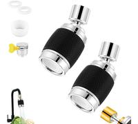 Splash Proof Booster Swivel Kitchen Filter Tap, Brass 360° Swivel Kitchen Faucet Aerator, Splash Proof Faucet Filter Extension with 3 Water Flow Modes, Universal Adapter for Bathroom (Black,2Pcs)