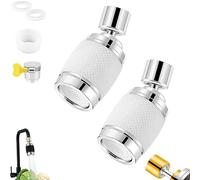 Splash Proof Booster Swivel Kitchen Filter Tap, Brass 360° Swivel Kitchen Faucet Aerator, Splash Proof Faucet Filter Extension with 3 Water Flow Modes, Universal Adapter for Bathroom (White,2Pcs)