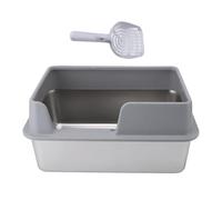 Splash-Proof Stainless Steel Litter Box, Large High Top Open Litter Box with Spoon (Gray)