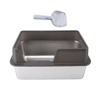 Splash-Proof Stainless Steel Litter Box, Large High Top Open Litter Box with Spoon (Large Black)