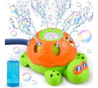 Splash Sprinkler and Bubble Machine for Kids, Outdoor Water Toys for Summer, Rotating Turtles Sprinklers with Bubbles, Attaches to Garden Hose
