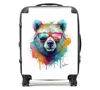 Warren Reed - Designer Splashart Colourful Bear In Glasses Suitcase Large, Multi