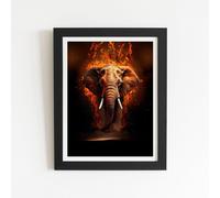 Splashart Elephant and fire Framed Art Print Warren Reed - Designer Black W24 inch x H36 inch