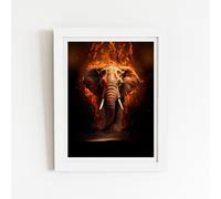 Splashart Elephant and fire Framed Art Print Warren Reed - Designer White W16 inch x H24 inch