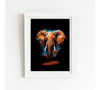 Splashart Elephant Blue Framed Art Print Warren Reed - Designer White W24 inch x H36 inch