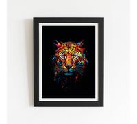 Splashart Leopard Face Framed Art Print Warren Reed - Designer Black W16 inch x H24 inch
